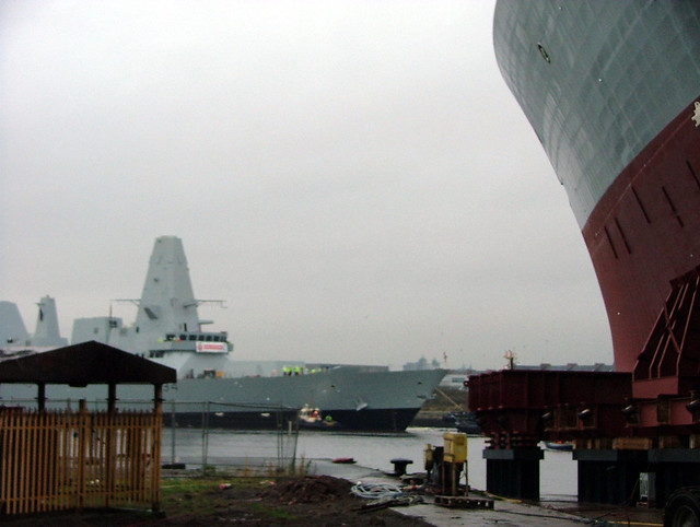Diamond launched into the Clyde  - with Dragon's bow section in the foreground