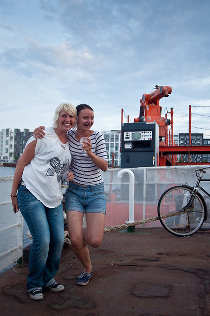 Happy sailors at the barge