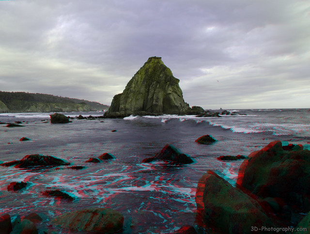 Seascape Just South of Iversen Cove - Mendocino County, California - 3D Stereo Anaglyph