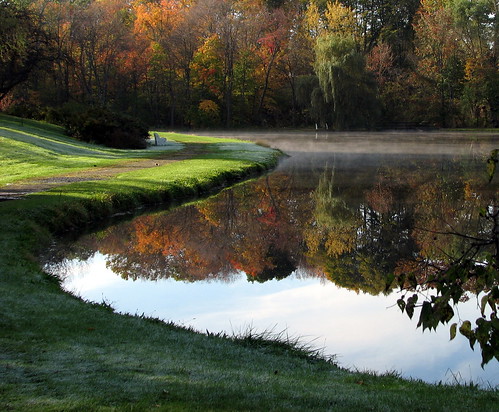 morning autumn sunlight mist lake reflection fall water grass leaves pond frost foliage vassarcollege