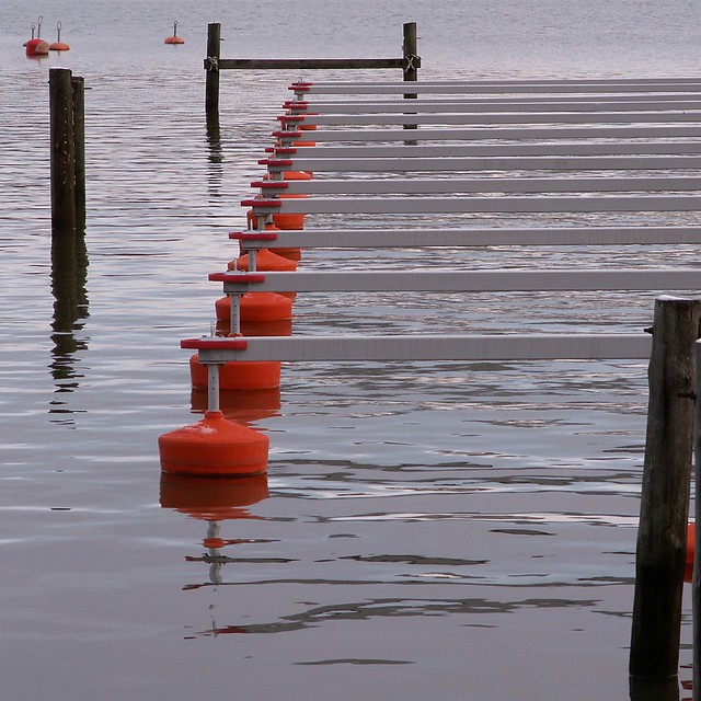 red floating buoys
