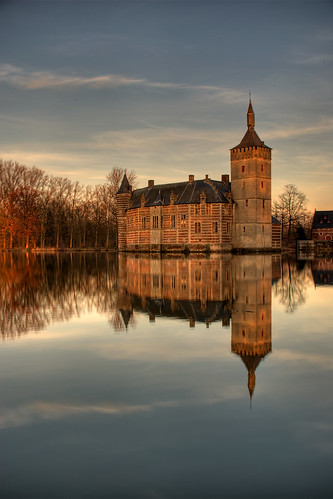 sunset reflection castle water architecture nikon belgium chateau horst hdr flanders kasteel vlaanderen d80