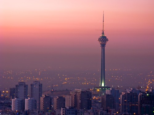 Tehran Skyline by afshinrattansi, Tehran at sunrise, featuring the Miladi Tower. Tehran (IPA: [tʰehˈɾɒn]; Persian: تهران Tehrān) is th