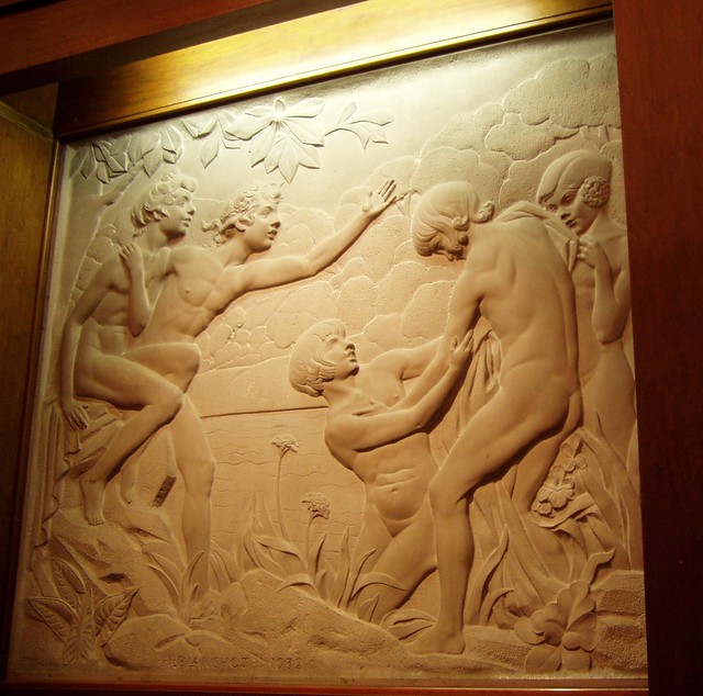 The marble relief in the Hall of Art Deco palace