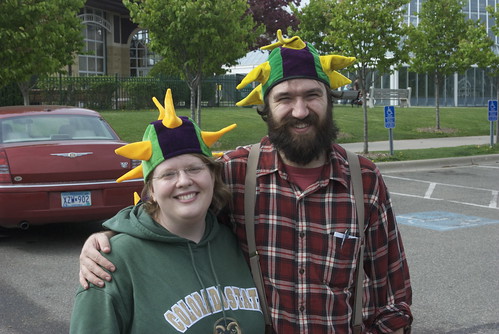 John and me, wearing our matching dragon hats, all those years later.
