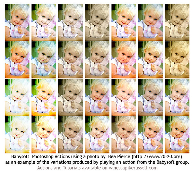 Contact sheet created from photo manipulations using the Babysoft Photoshop Actions