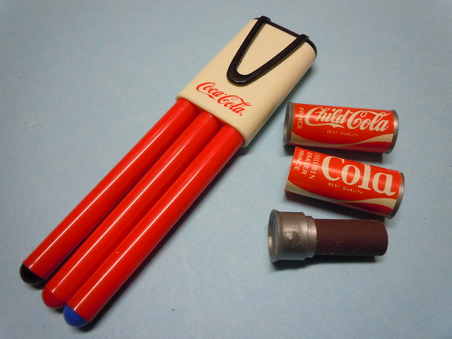 1989 Coca Cola Official Set of three Pens and Japanease Prince Child Cola can Erasers