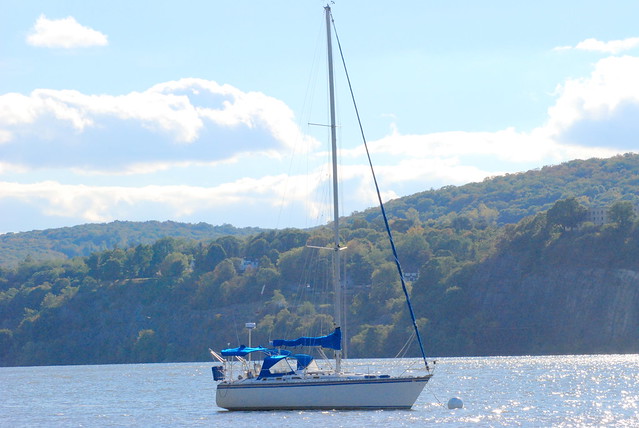 Picture Taken Of Sailboat In Hudson River From Garrison, New York In Putnam County From Across The Hudson River In New York State - October 14, 2007
