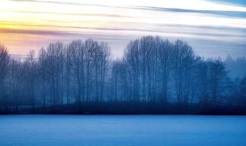 Lakeshore Mood by bjorbrei, Maridalsvannet (The Maridal Lake), Oslolake shore ice snow trees sunset forest sky clouds winter mar