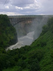 Zambezi through gorge. Bridge between Zambia and Zim