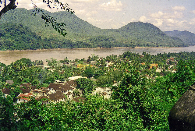 Luang Prabang and Mekong river rising out of the tropical jungle, Laos