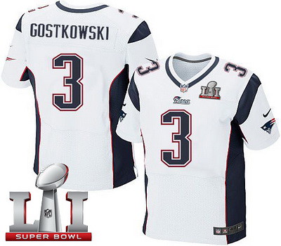Nike Patriots #3 Stephen Gostkowski White Super Bowl LI 51 Men's Stitched NFL Elite Jersey