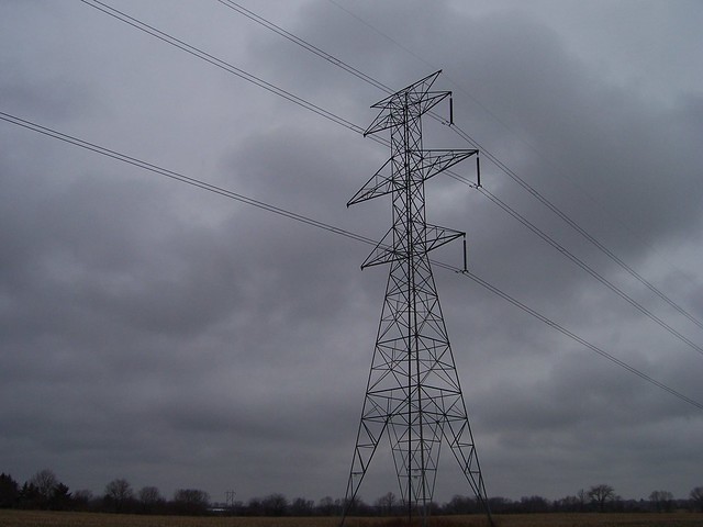 Power Line Structure and Overcast Sky