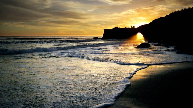 sunset, its beach