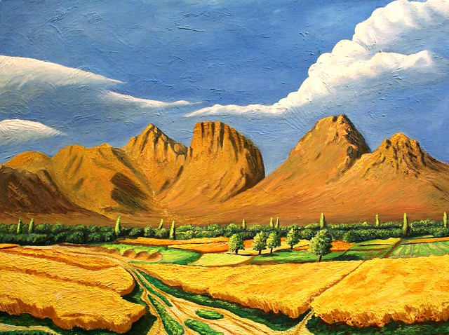 Oil on Canvas Kandahar city mountains