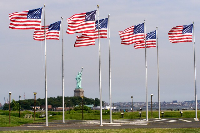 Liberty State Park in Jersey City (Flags and the Statue of Liberty)