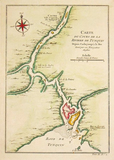 Carte du Cours de la Riviere de Tunquin - (Map of the Tunkin river with Hanoi in Vietnam)