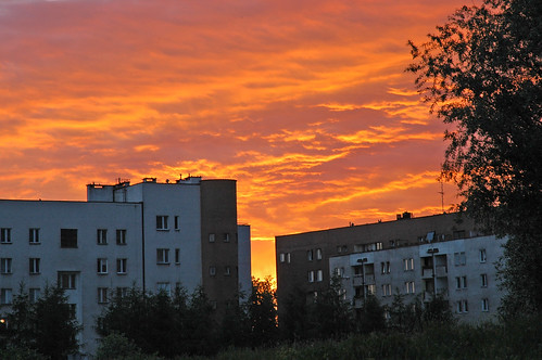 sunset red clouds gold poland polska kraków cracow blockofflats