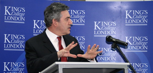Prime Minister Gordon Brown speaking at the Groundbreaking Ceremony for the Cicely Saunders Institute of Palliative Care.  James Black Centre, at the Denmark Hill (King's College Hospital) Campus of King's College London