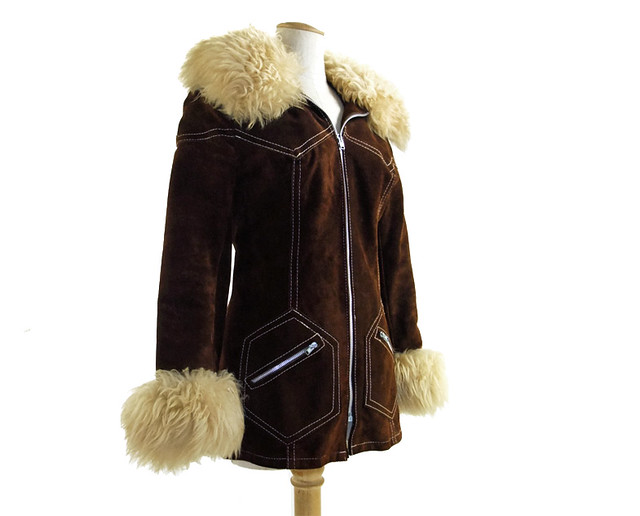 Funky vintage 1970s brown suede and faux fur jacket