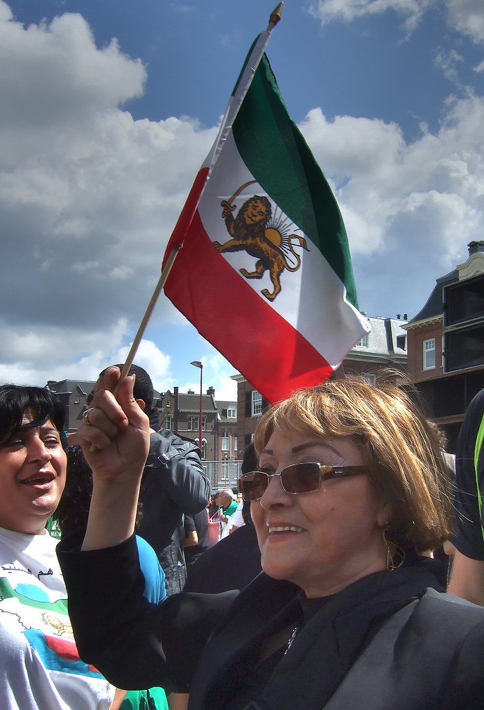 Flag waving: lion and sun