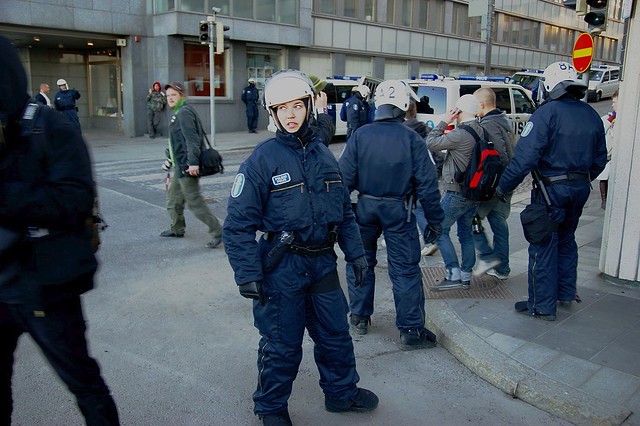 Finnish policewoman in riot gear