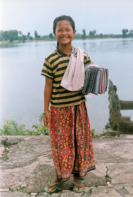 Selling kramas at Angkor