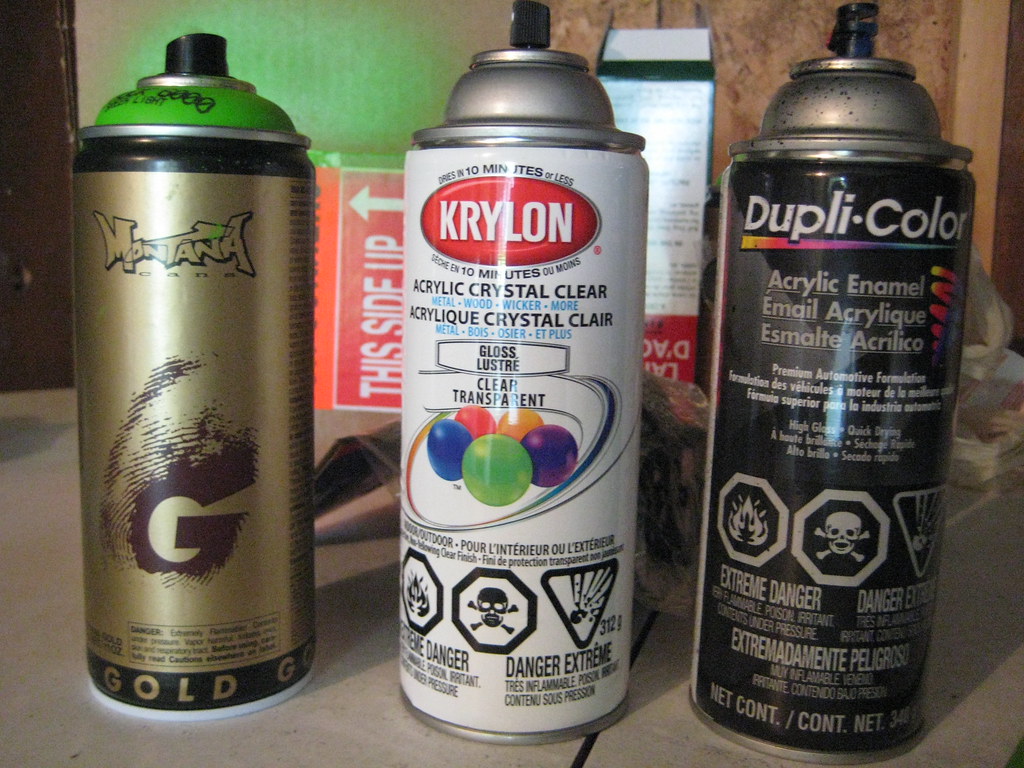 Paint Spray paint. From left to right for those