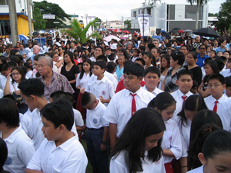 Students of Santa Barbara Catholic School gather for the Santa Marian Kamalen procession.

Santa Barbara Catholic School