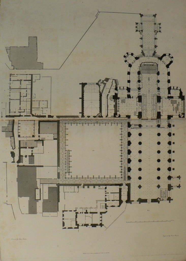 Engraving of Gloucester Cathedral 1807 floor plan plate 6