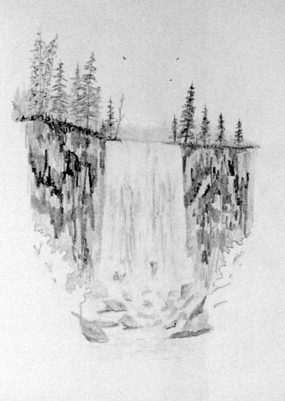 1 Waterfall Mountain Landscape Drawing Pencil Art Scenery - Etsy