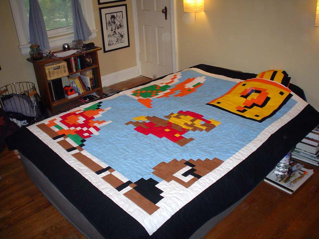 Mario Quilt on a Queen Size bed