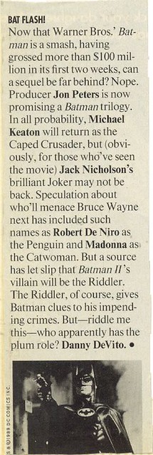 People magazine -- 07/1989 -- Rumors for Batman Returns -- DeNiro as PENGUIN!!!