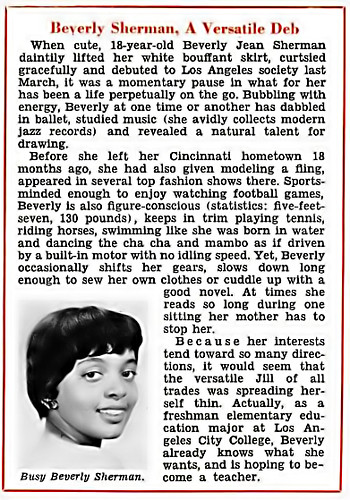 Beverly Sherman the Versatile Debutante - Jet Magazine, November 21, 1957