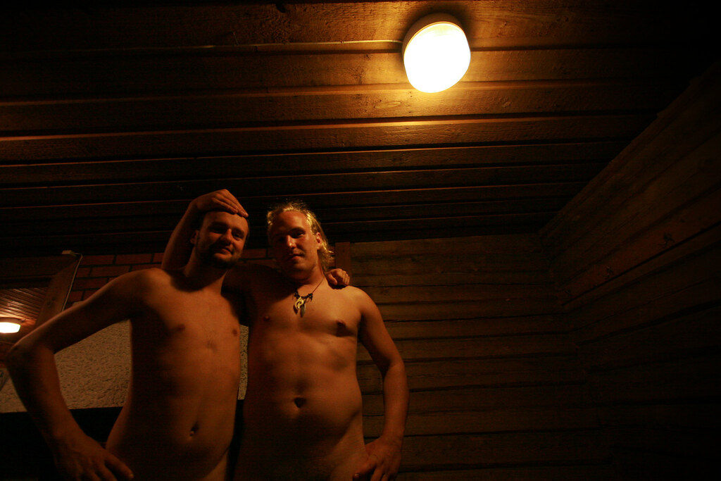 Naked girls in the sauna and steam room