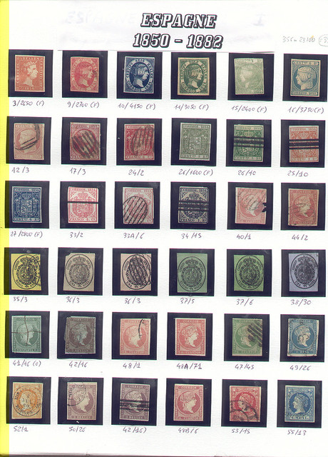 timbres, stamps, sellos espagne 1855-1882 planche 1