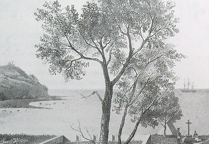 Fort Soledad can be seen at the left in this artist's rendering of the view of Umatac Bay during Guam's Spanish colonization. The fort was the last of four built in Umatac to protect the southern port.

Micronesian Area Research Center (MARC)