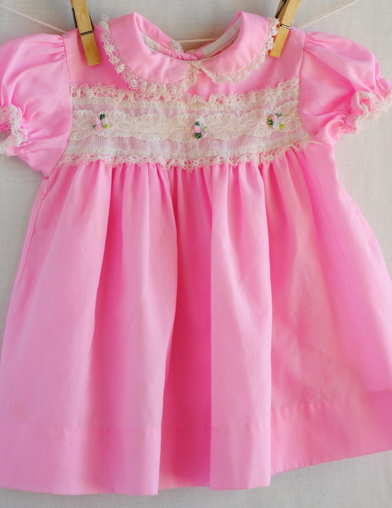 Vintage Pink Lace Yoke Dress