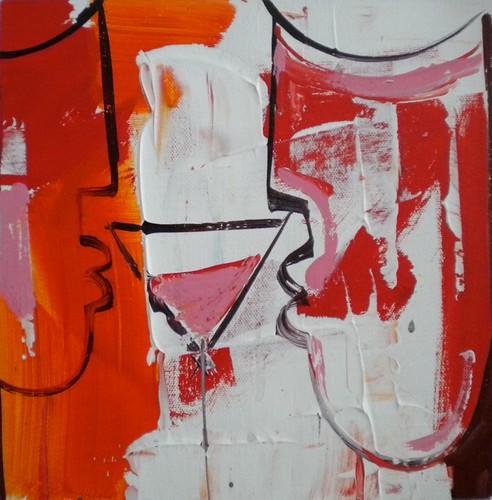 Outlined stemmed glasses on red and white