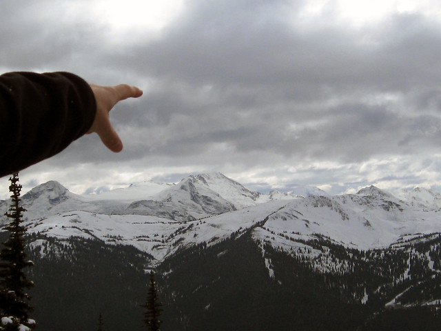 Pointing at Whistler backcountry
