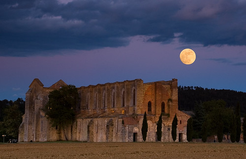 San Galgano Full Moon by CHEEZMAN, Imagine if Notre Dame Cathedral were built on the edge of a Tuscan forest, then neglected for the la