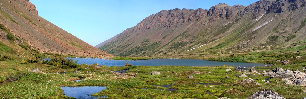 Stitched photo of Green Lake looking back toward the trail head