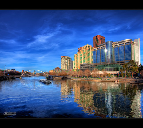 reflection nature water skyline skyscraper pier boat australia melbourne wideangle victoria southbank hdr 1740 yarrariver 3xp photomatix canon5dmkii trinitypedestrianbridge