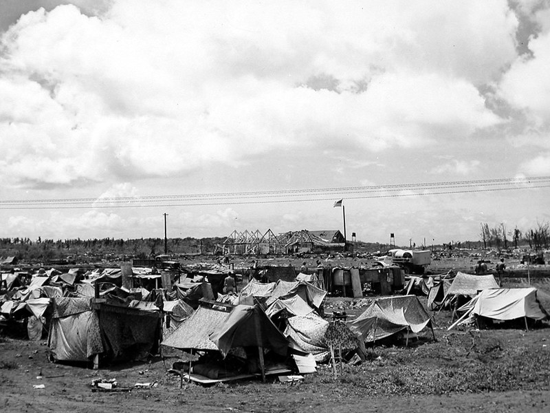 After the recapture of Guam in 1944, Orote Peninsula became a refugee camp for CHamorus/Chamorros and military aviation units.

National Archives/Micronesian Seminar
