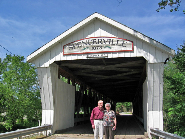 Kenny and Noma at Spencerville covered bridge, Indiana