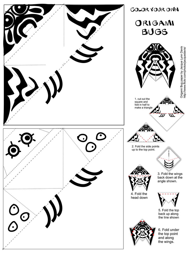 Origami Bug Patterns Origami bugs -to color | Make these fun Origami Bugs. I have… | Flickr