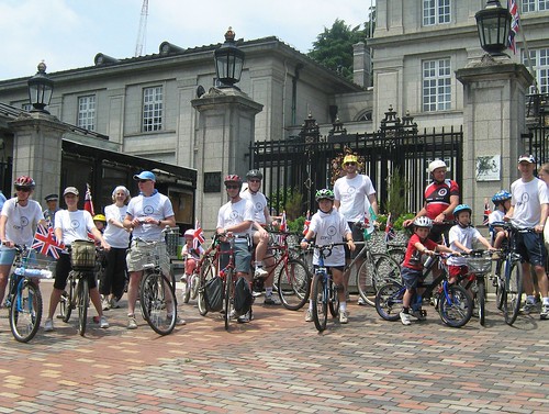 Embassy cyclists in front of the British Embassy