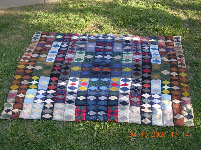 Argyle Blanket- from Socks to scarves to This! (126 socks/2=63 pair/9=7 scarves..)