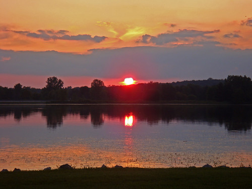 park sunset summer orange sun lake reflection water michigan stonycreekmetropark washingtontownship