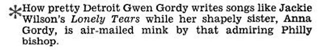 Gossip About The Gordy Sisters of Detroit, Michigan (brother is Berry) - Jet Magazine, December 18, 1958